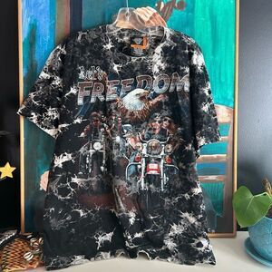 Vintage Rock Eagle Freedom Bikers Shirt Xl Black Tie Dye Biker Motto Graphic 90s